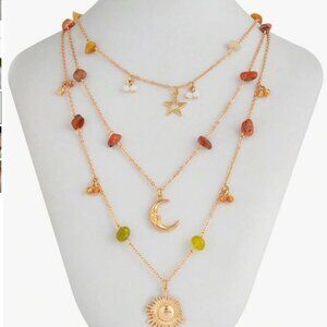 Boho Sun, Moon, & Stars Layered Necklace NEW